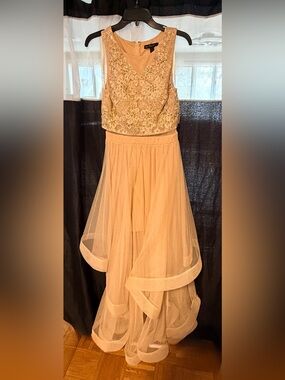 Like New, Say Yes to the Prom Embroidered Tulle Dress in Champagne